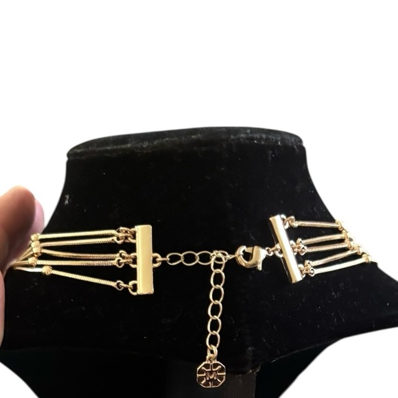 Gold Beads 5 Strand Tube Necklace Graduated Clasp 8-11” Contemporary Modern - Picture 2 of 4